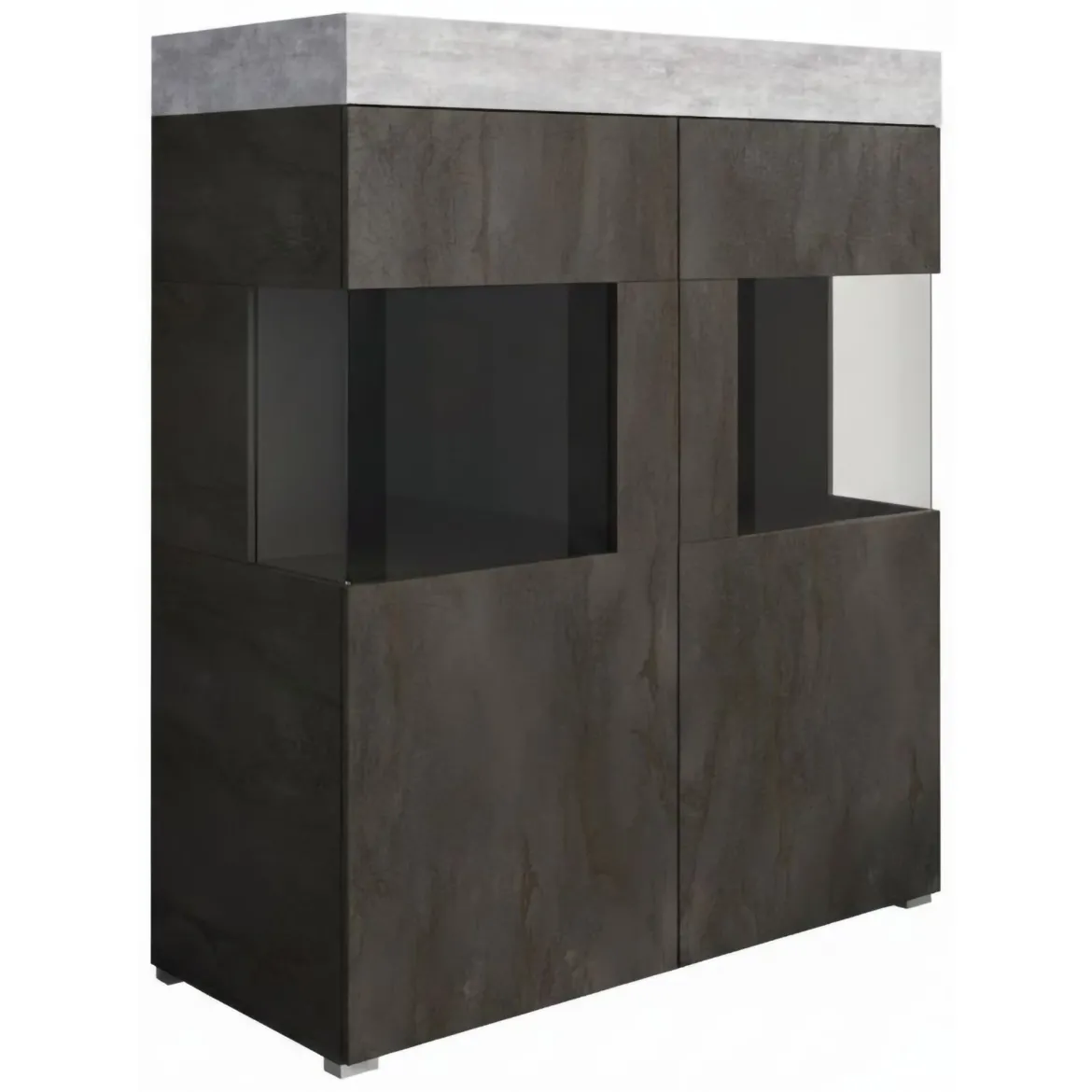 Vetrina Nero Antracite Grigio Cemento 2 Ripiani Cassetti 118x51x140h cm, 2 Ante - Cantiano