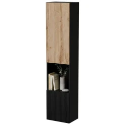 Vetrina Nero Antracite Marrone Rovere 4 Ripiani Un'anta 39.9x29.8x180h cm, Apertura Push Pull - Longano