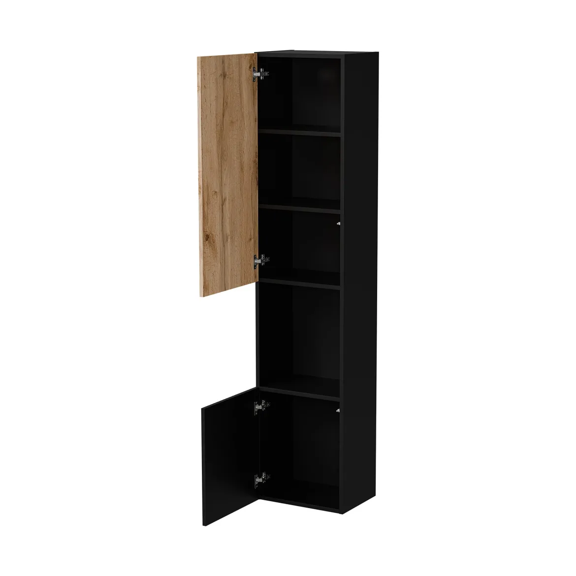 Vetrina Nero Antracite Marrone Rovere 4 Ripiani Un'anta 39.9x29.8x180h cm, Apertura Push Pull - Longano