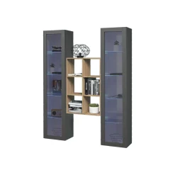 Vetrina Nero Antracite 14 Ripiani Apertura Battente 40x30x180h cm, 2 Ante - Marea