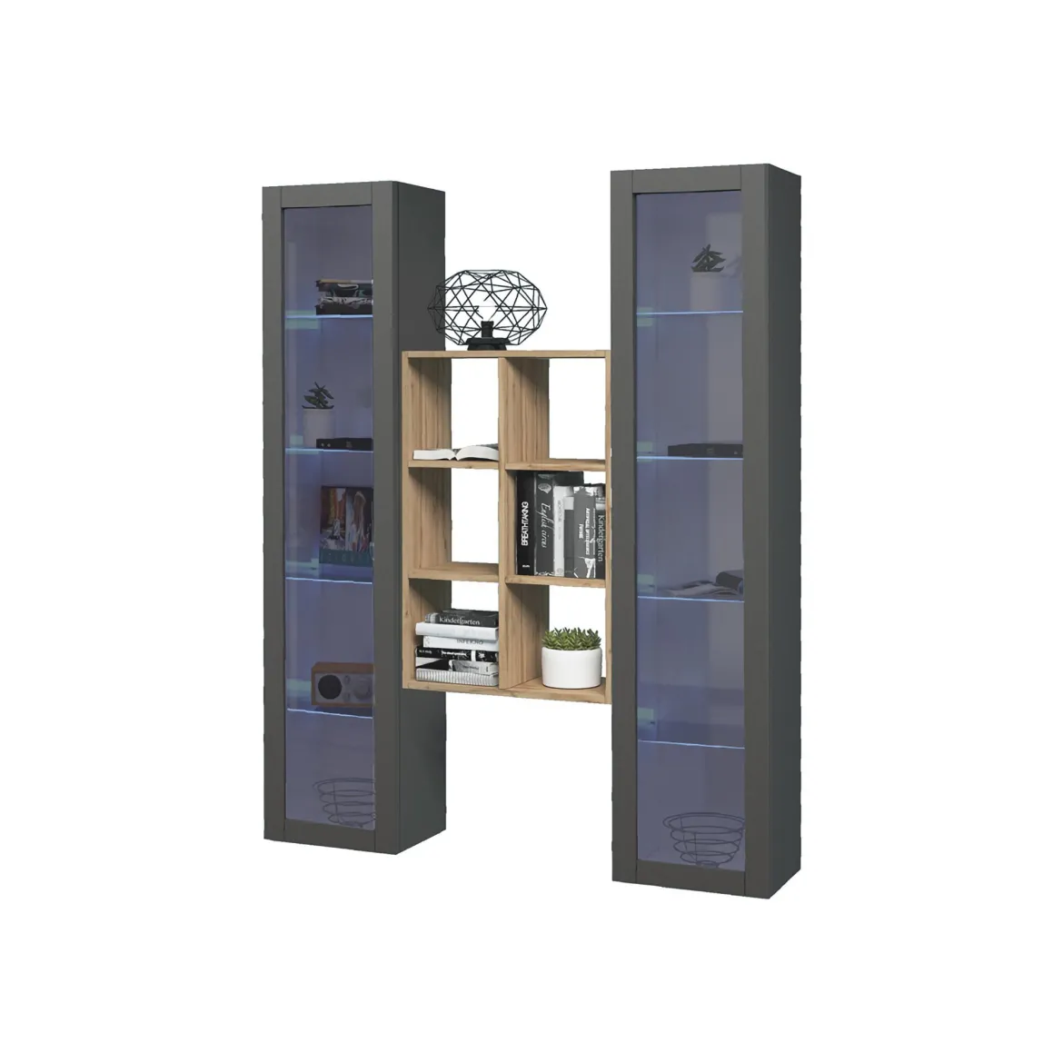 Vetrina Nero Antracite 14 Ripiani Apertura Battente 40x30x180h cm, 2 Ante - Marea