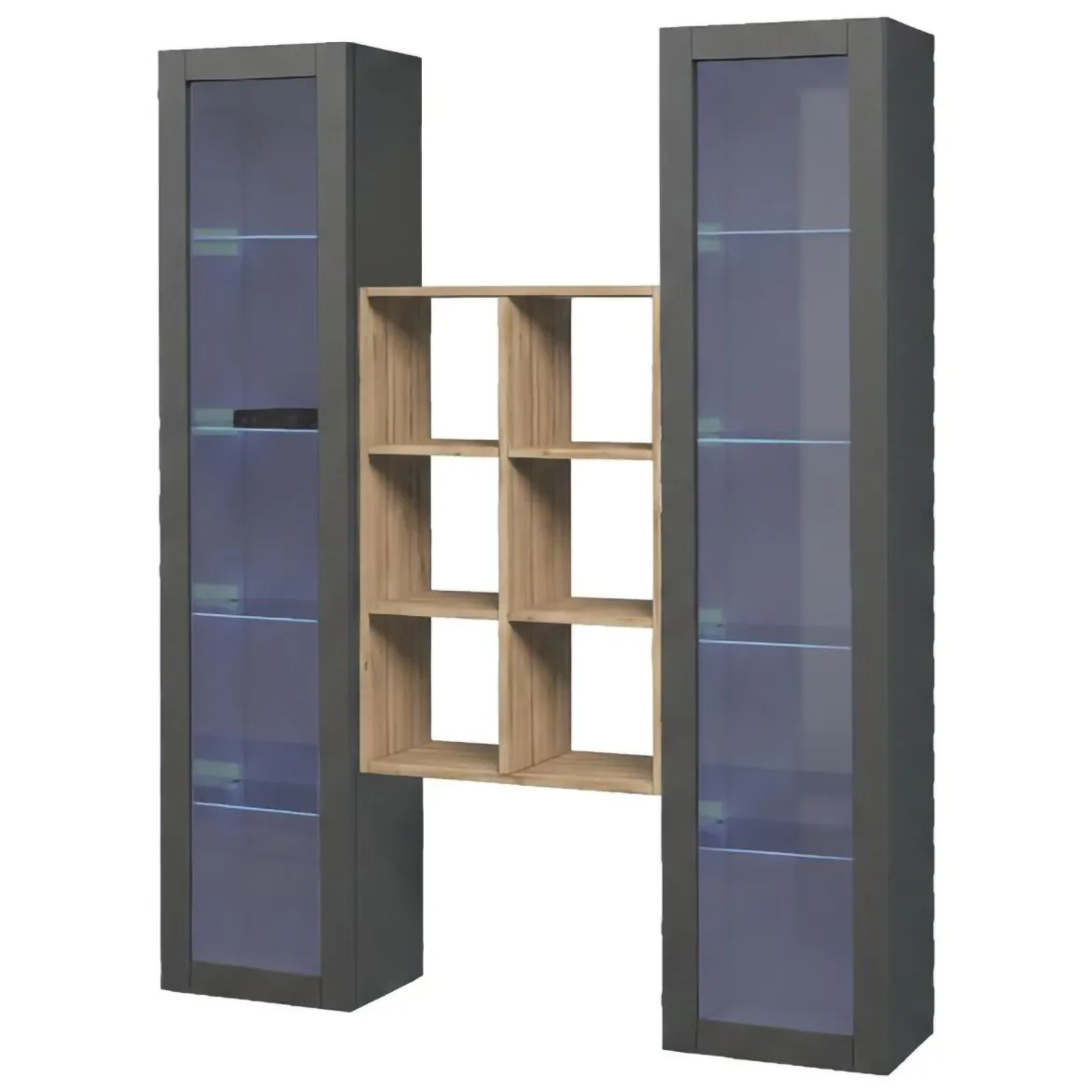 Vetrina Nero Antracite 14 Ripiani Apertura Battente 40x30x180h cm, 2 Ante - Marea