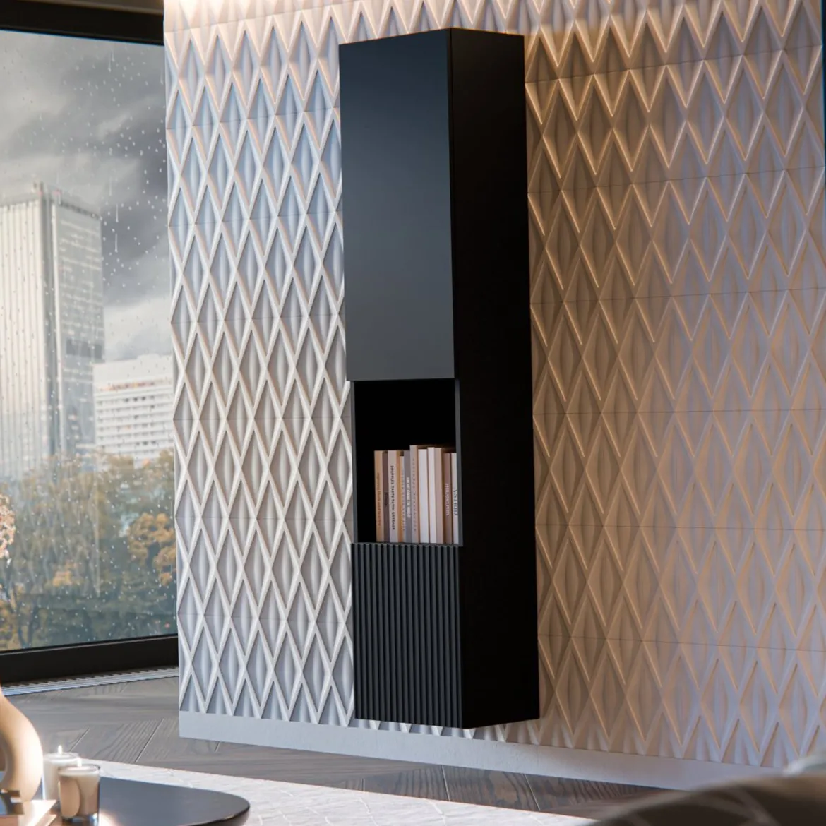Vetrina Nero Antracite 4 Ripiani Apertura Push Pull 39.9x29.8x180h cm, Un'anta - Longano