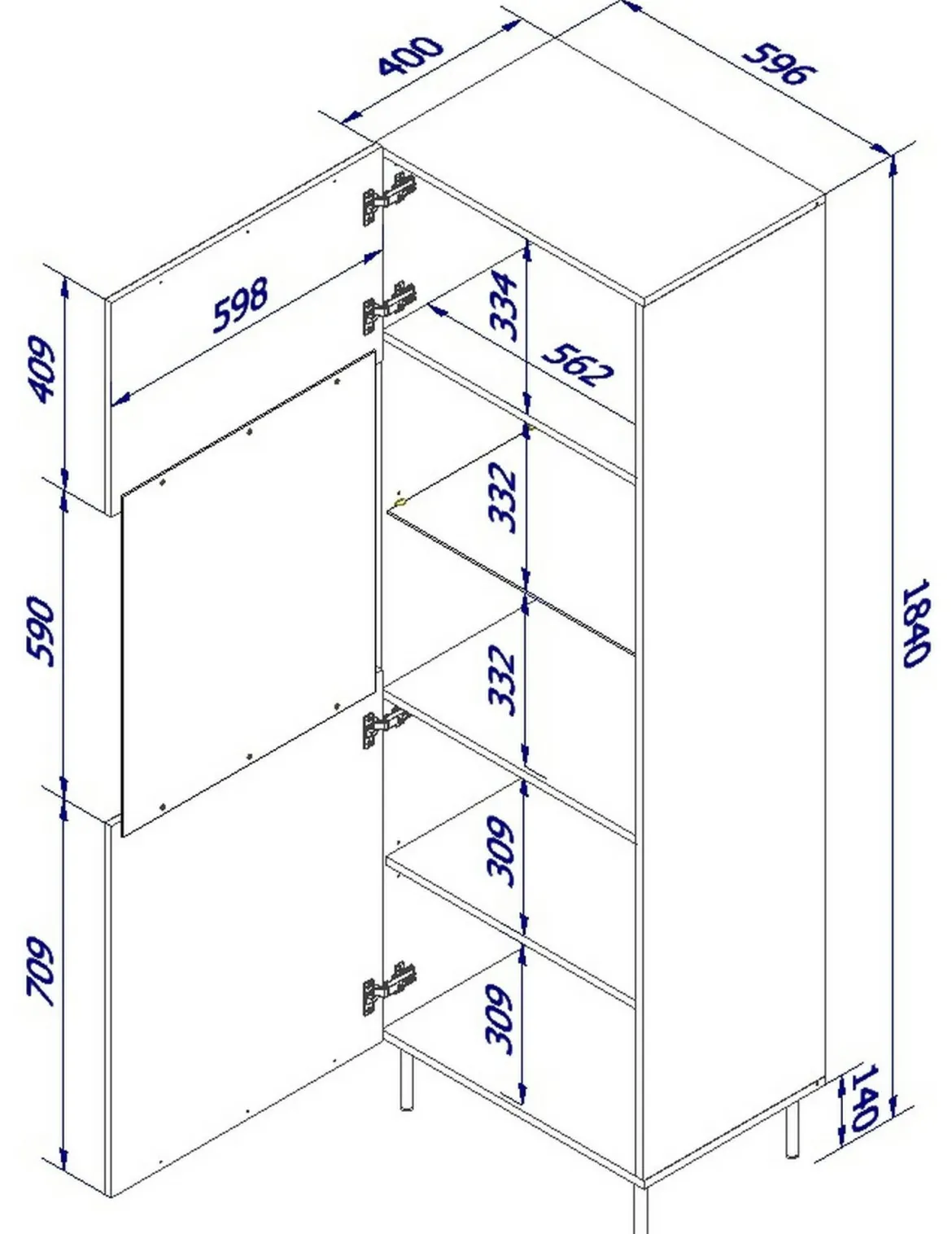 Vetrina Raccuja, 60x42 h183 cm, Beige
