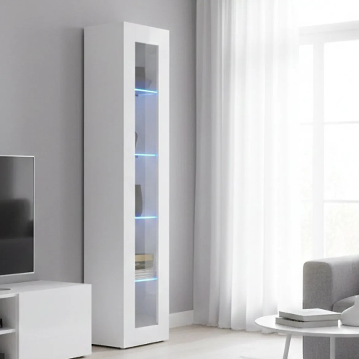 Vetrina stretta 40x30x180h cm bianca lucida - Aristotele