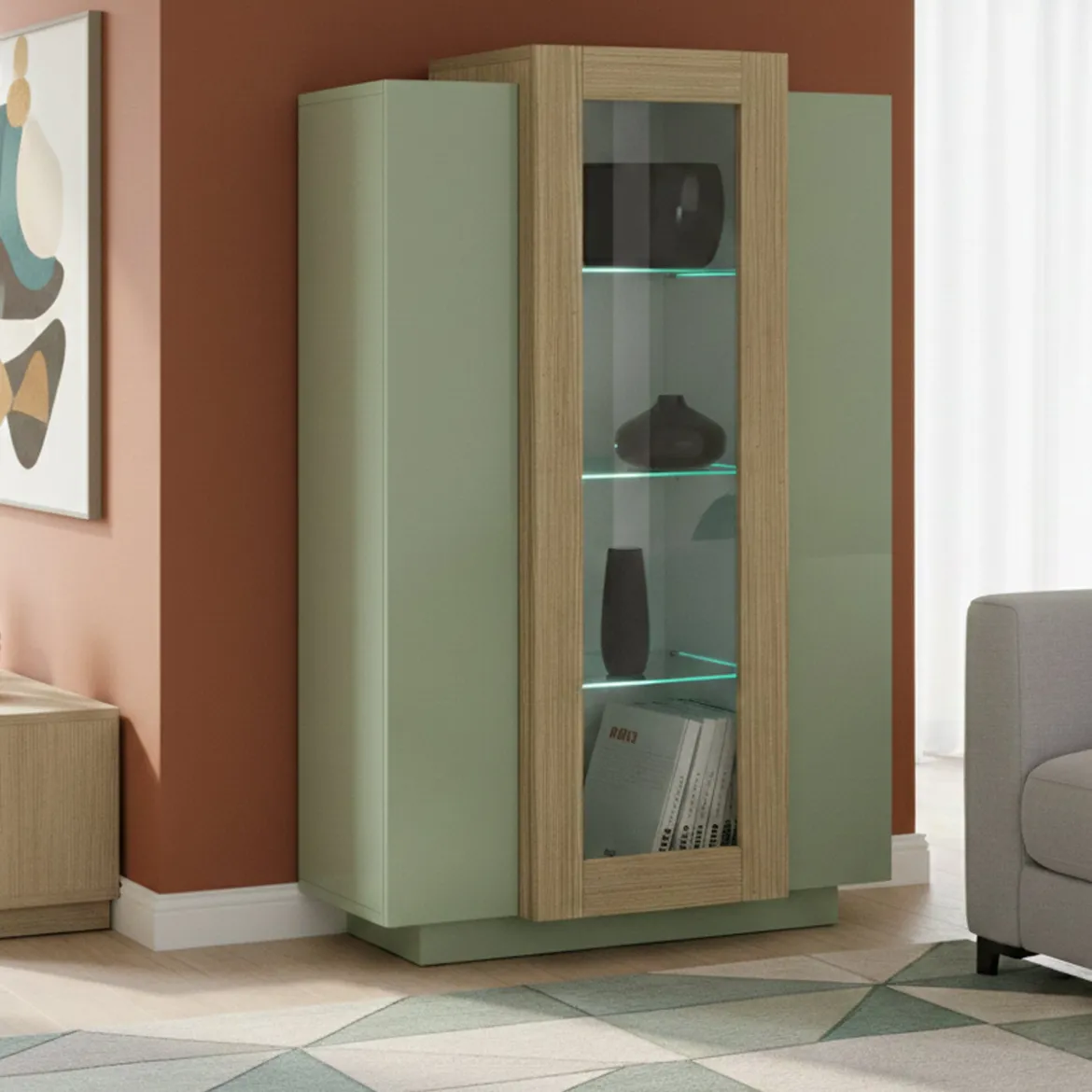 Vetrina Verde 7 Ripiani 10 Vani 80x38x120.5h cm, 3 Ante - Severino