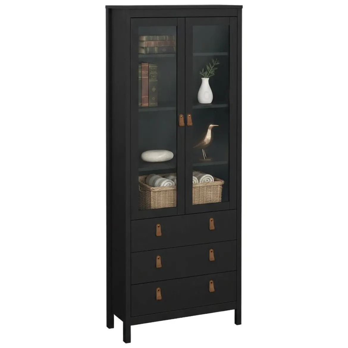 Vetrina vintage sala da pranzo 2 ante 78x32x199h cm nera - Lazio